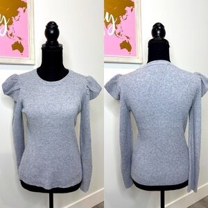 Cliche Gray Ribbed Ruffle Shoulder Wool Blend Sweater (S)